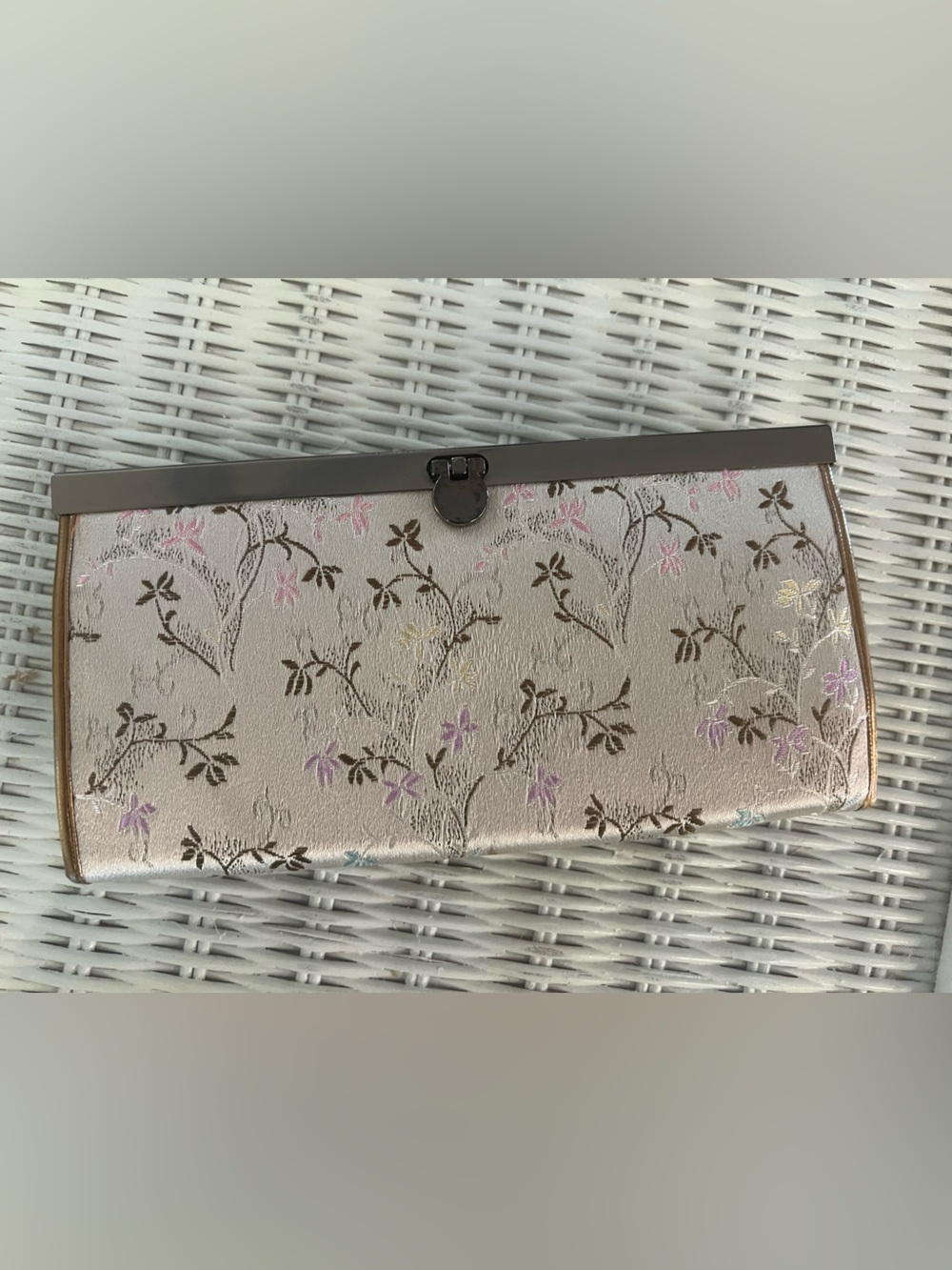 silver-toned floral brocade clutch wallet